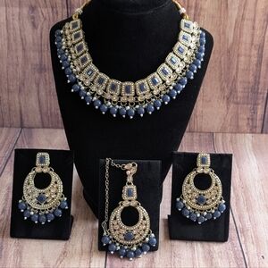 Navy & Gold Indian Pakistani Necklace Jewelry set